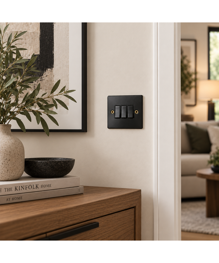 Round Edge Matt Black 10AX 3G 2W Switch