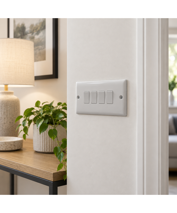 Convex Slim White 10AX 4G 2W Switch Plate with Link Leads