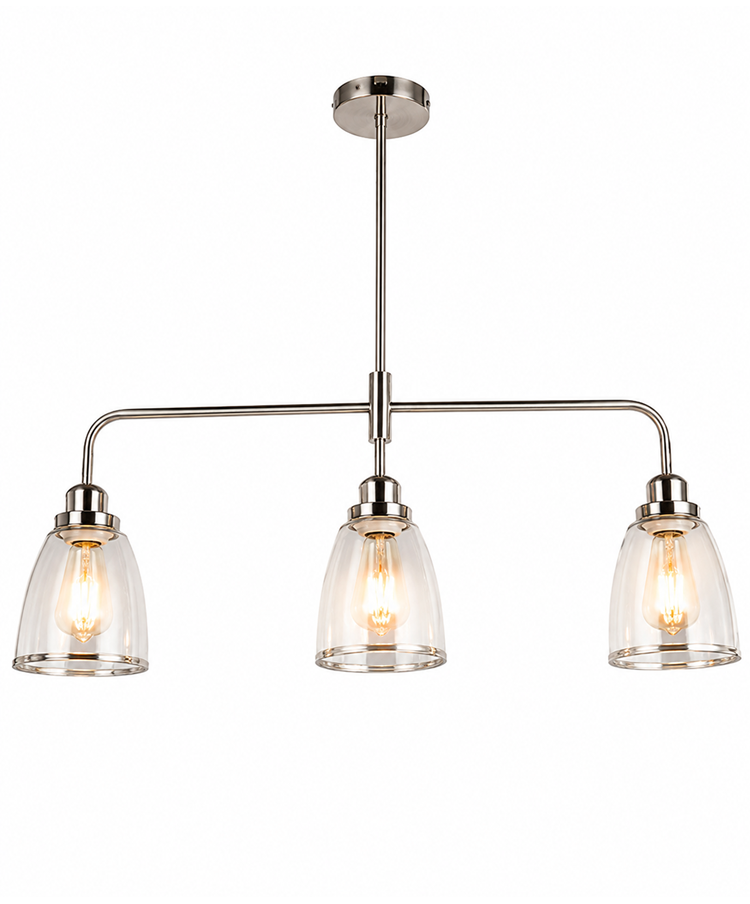 Rossi 3 Light Bar Ceiling Light - Clear Shades with Silver Rim