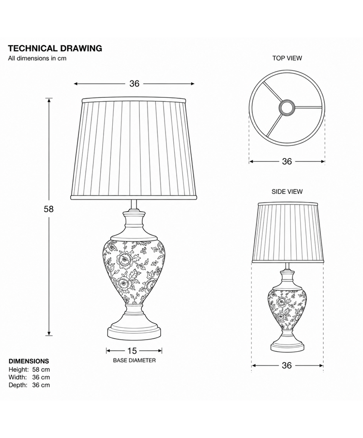 Hepburn Large Ceramic Table Lamp with Ivory Pleat Shade - Black Print & Silver