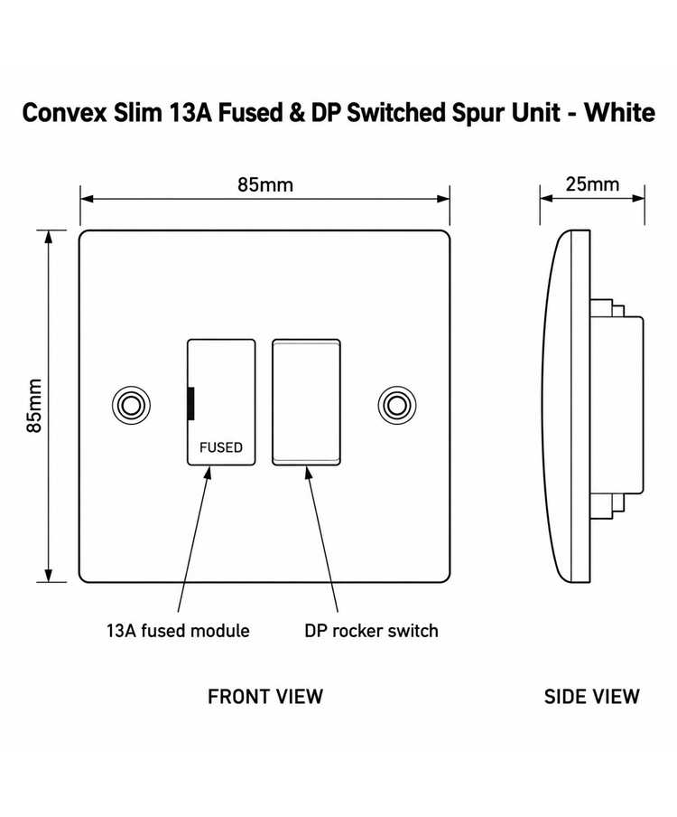 Convex Slim White 13A Fused DP Switched Spur Unit