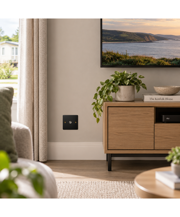 Round Edge Matt Black 1G TV Socket
