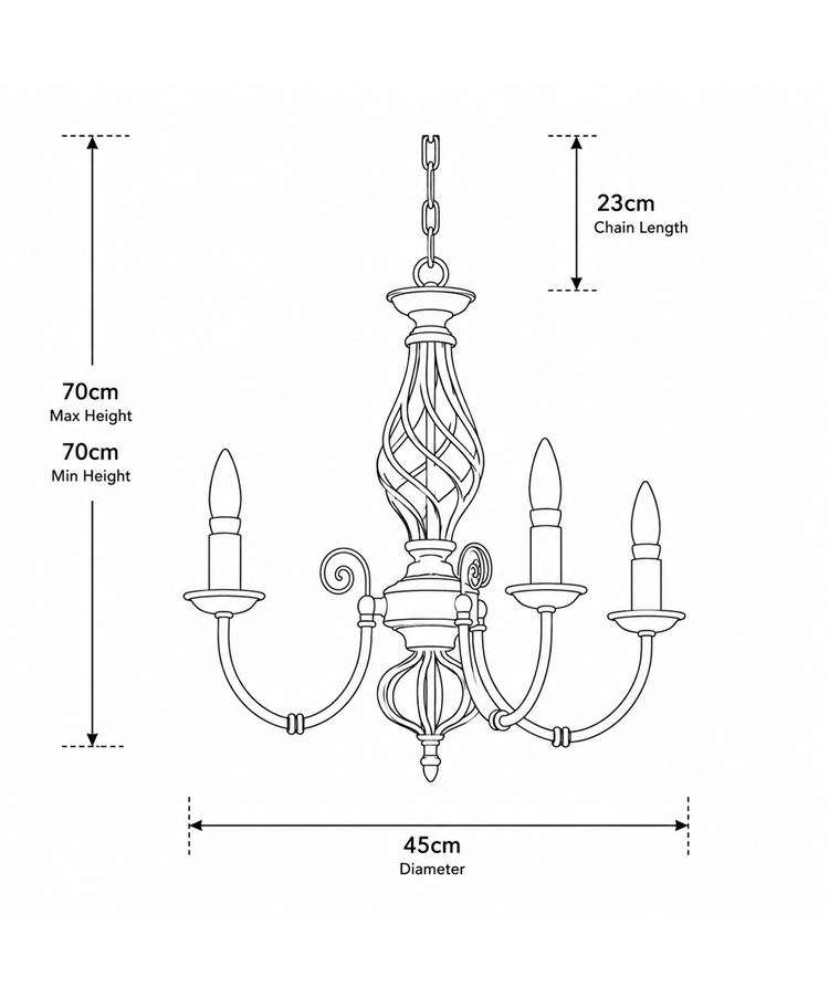 Kingswood Barley Twist Traditional Semi Flush Pendant - 3 Light Kingswood Barley Twist Traditional Semi Flush Pendant - 3 Light