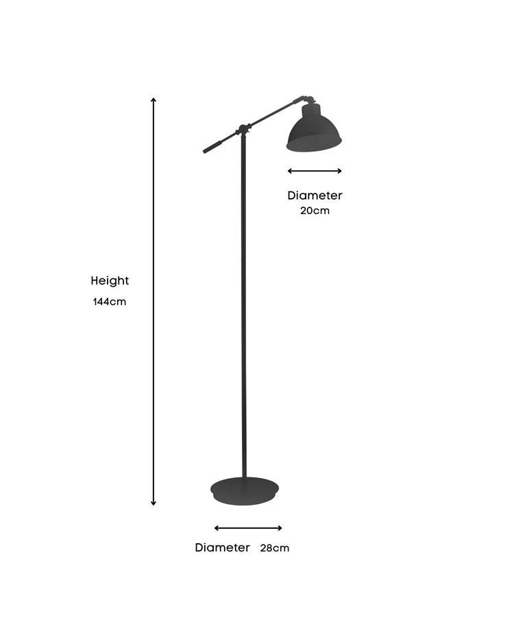 Cantilever Industrial Style Floor Lamp with Metal Shade - Pewter Grey Cantilever Industrial Style Floor Lamp with Metal Shade - Pewter Grey