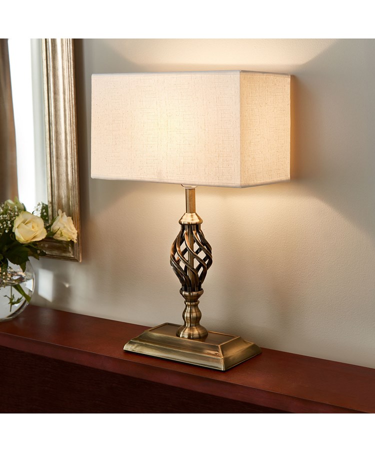Kingswood Barley Twist Rectangular Base Traditional Table Lamp - Antique Brass Kingswood Barley Twist Rectangular Base Traditional Table Lamp - Antique Brass