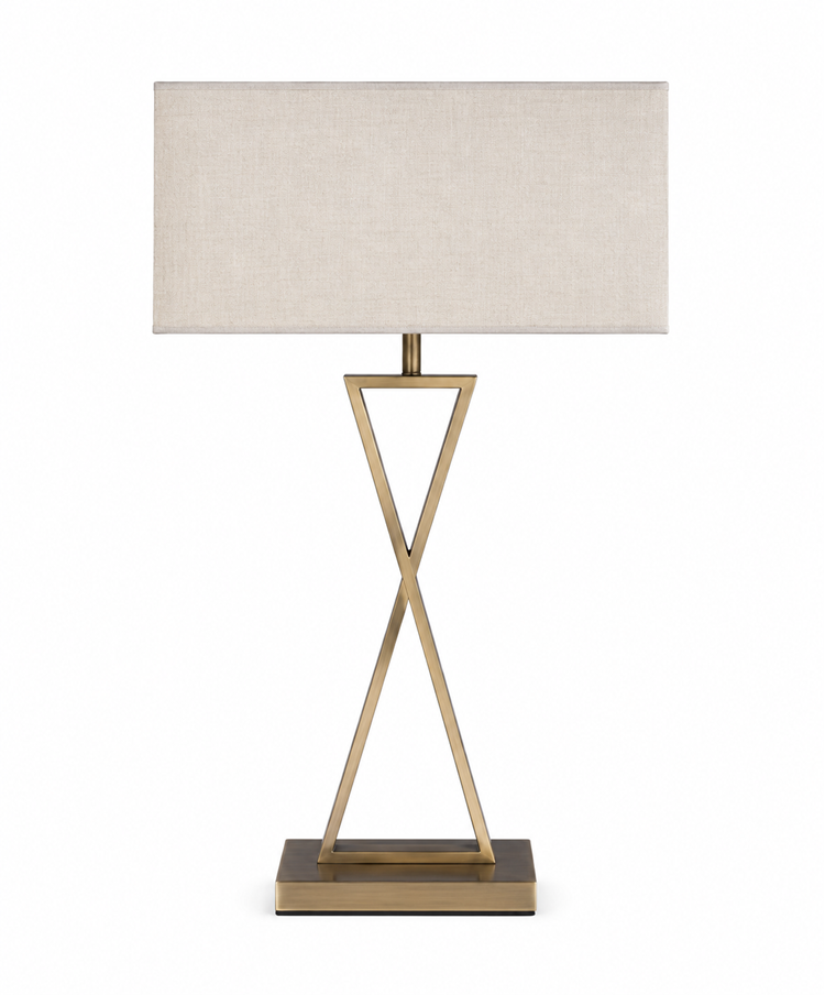 Large X Modern Rectangle Statement Table Lamp with Ivory Shade - Antique Brass
