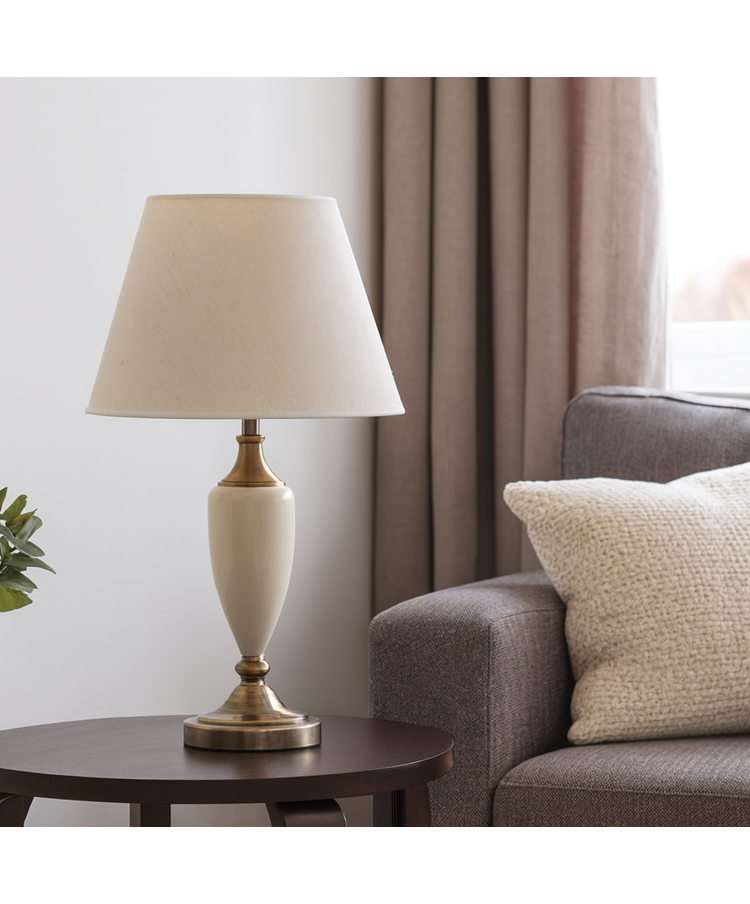 Large Malham Cream Ceramic and Antique Brass Traditional / Classic Table Lamp Large Malham Cream Ceramic and Antique Brass Traditional / Classic Table Lamp