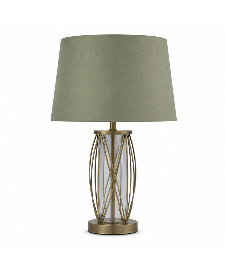 Ashleigh Antique Brass Amber Glass Table Lamp with Sage Green