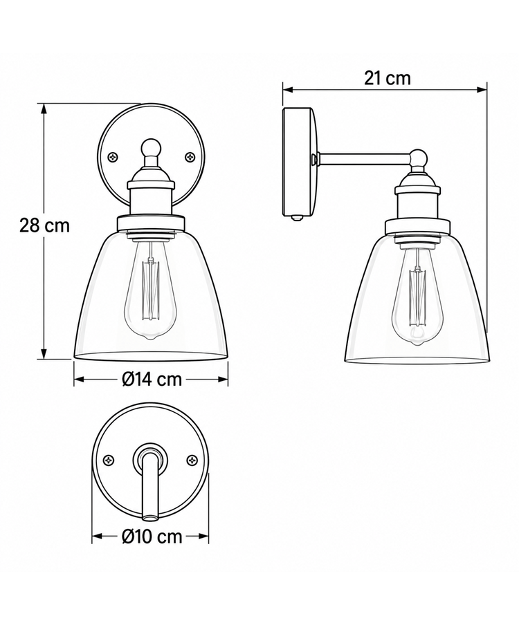 Echo Black Switched Modern Industrial Wall Light - Clear Glass Shade Echo Black Switched Modern Industrial Wall Light - Clear Glass Shade