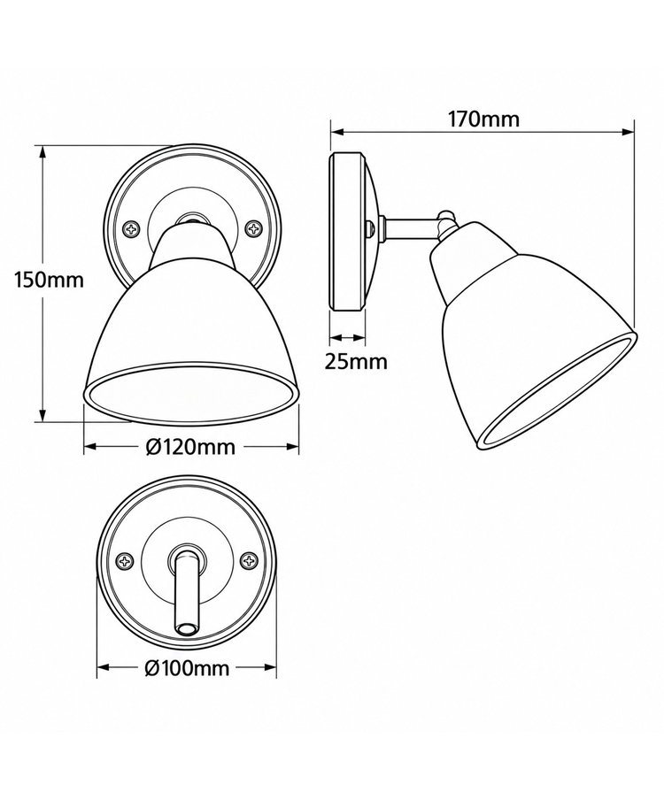 Ardley Dark Grey Switched Adjustable Directional Head  Wall Light