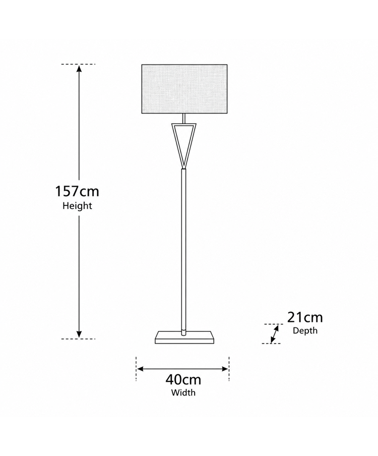 V Design Antique Brass Space-Saving Slimline Floor Lamp with Grey Linen Shade
