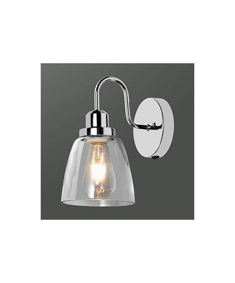 Leeto Modern Mirrored Chrome Switched Wall Light with Glass Shade Leeto Modern Mirrored Chrome Switched Wall Light with Glass Shade