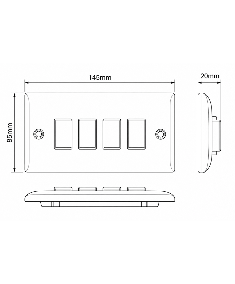Convex Slim White 10AX 4G 2W Switch Plate with Link Leads
