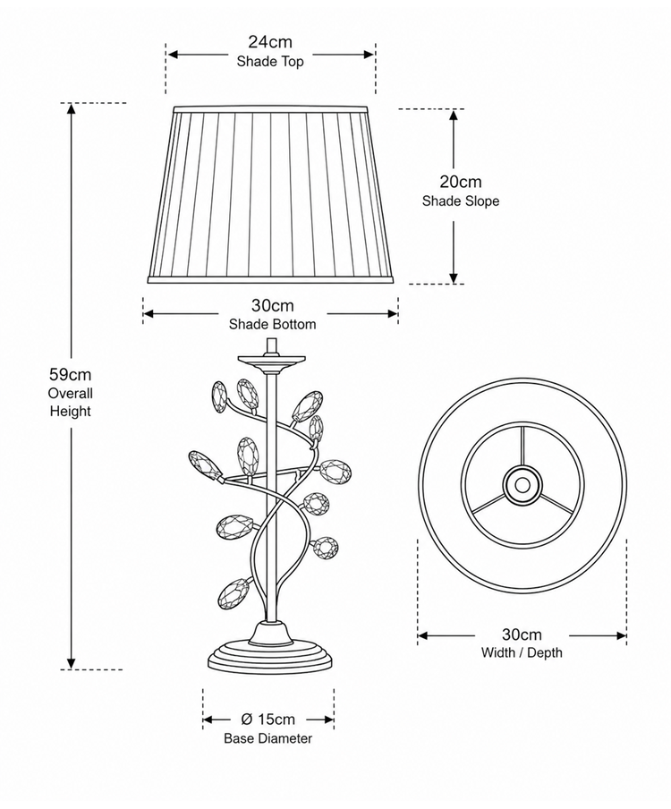 Crystal Leaf Elegant Modern Design Chrome Table Lamp with Ivory Pleated Shade
