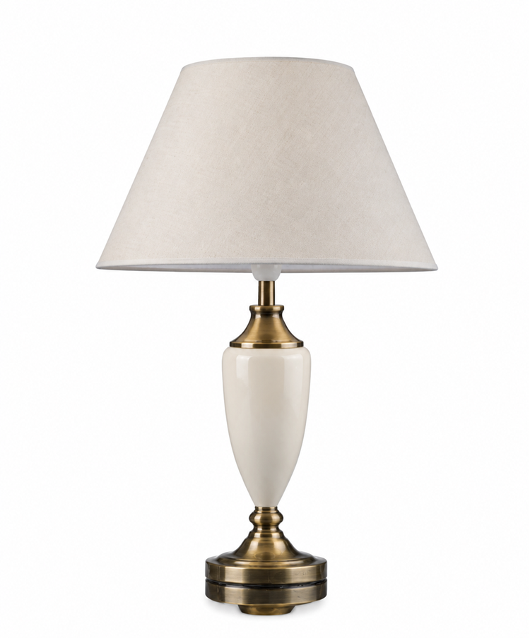 Large Malham Cream Ceramic and Antique Brass Traditional / Classic Table Lamp