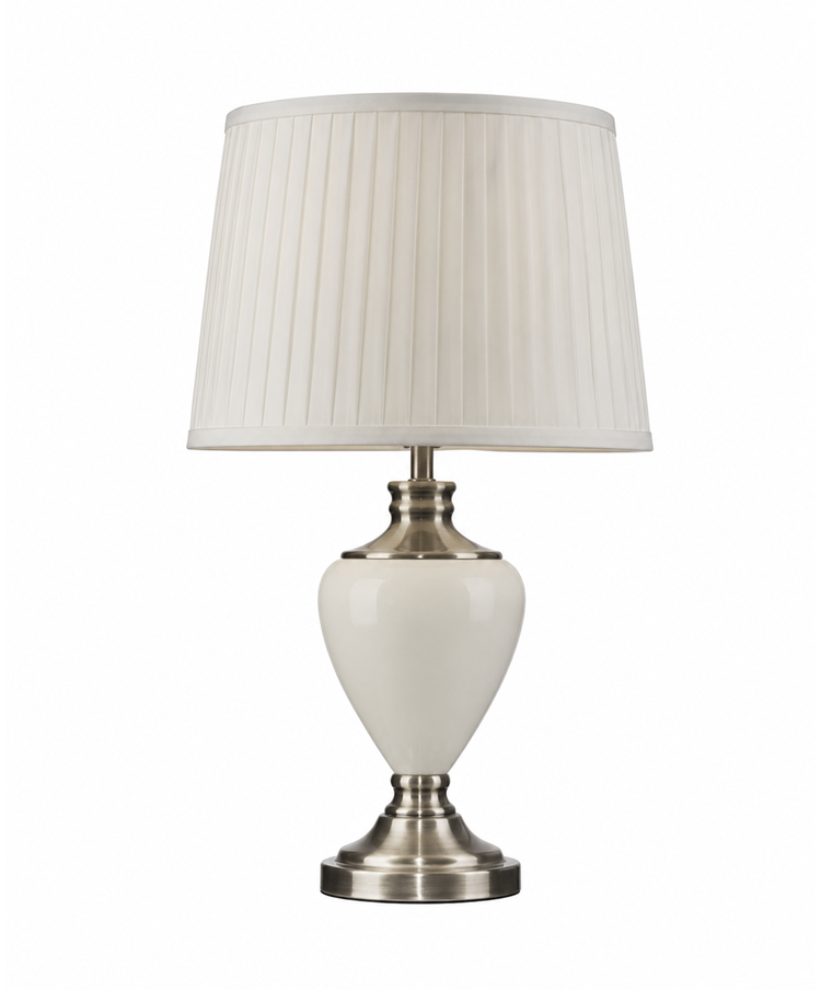 Hepburn Large Ceramic Table Lamp with Matching Pleated Shade - Cream & Brass
