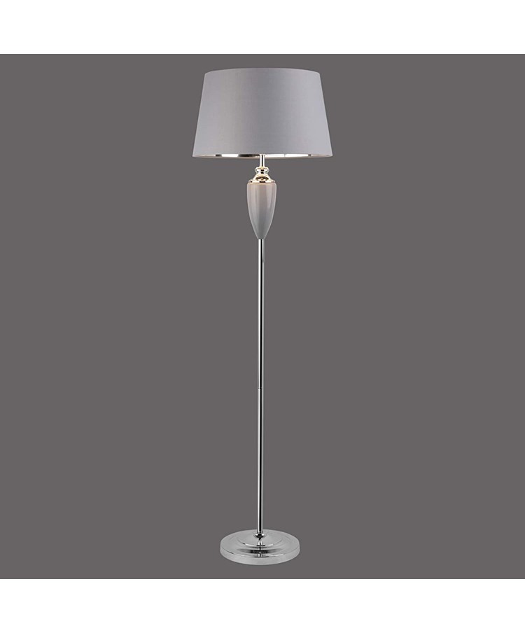 Hepburn Large Ceramic Floor Lamp with Matching Shade - Modern Grey & Silver Hepburn Large Ceramic Floor Lamp with Matching Shade - Modern Grey & Silver