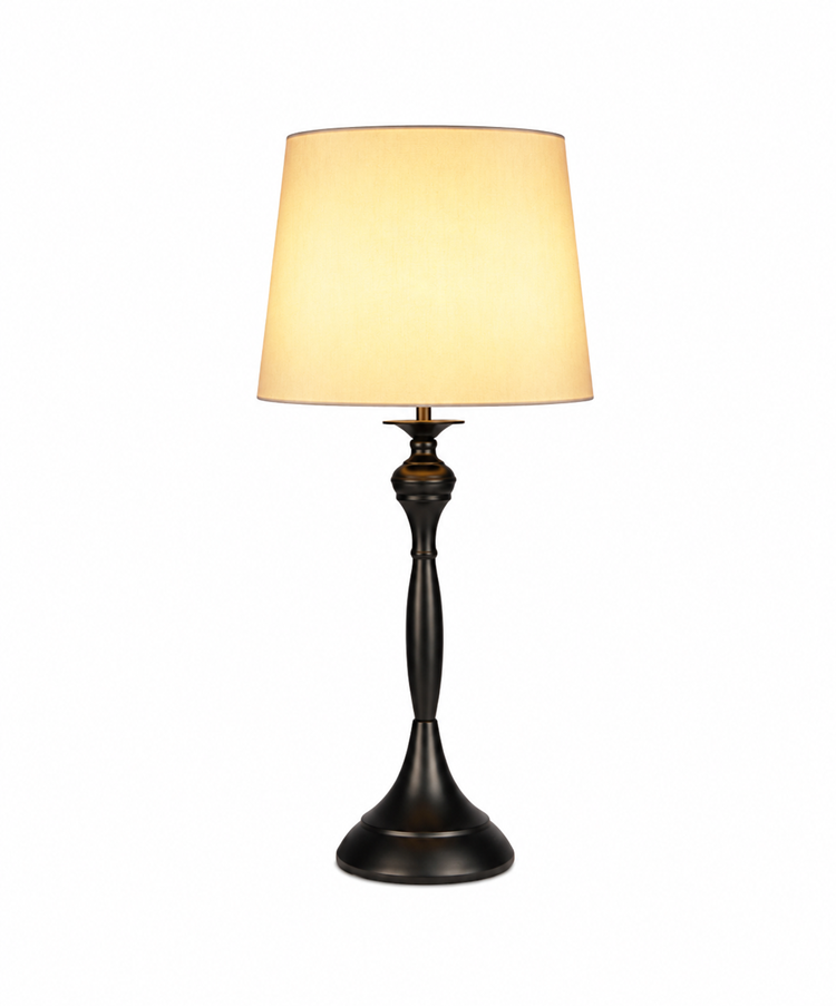 Messini Large Black Elegant Candlestick Table Lamp with Grey Silver Lined Shade