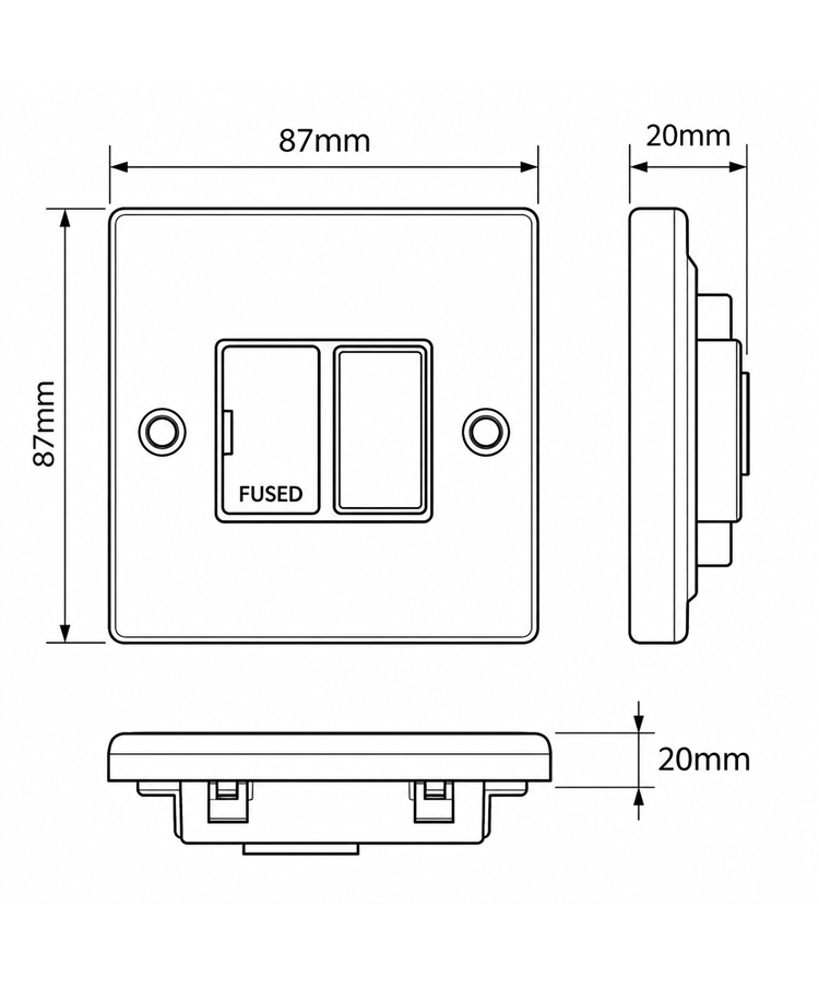Round Edge Brushed Steel 13A Fused DP Switched Spur Unit - Black Insert