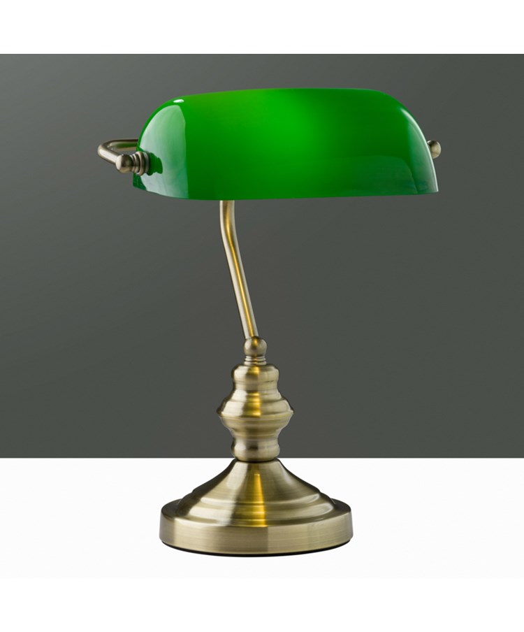 Touch Control Traditional Bankers Desk Lamp Antique Brass Green Glass