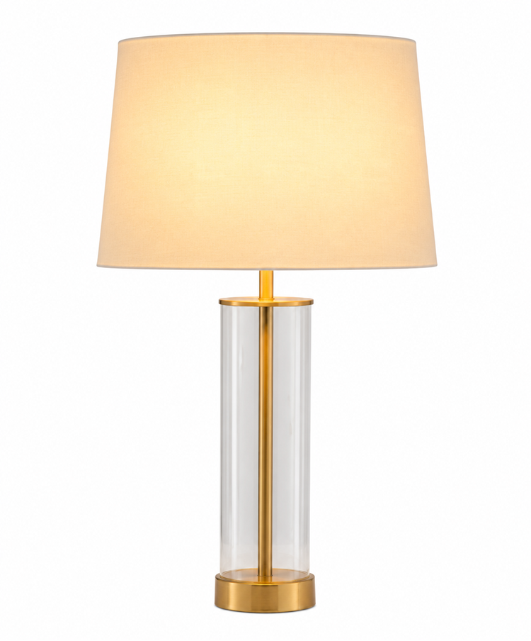Arezo Modern Gold Glass Cylinder Table Lamp with Ivory Gold Lined Shade