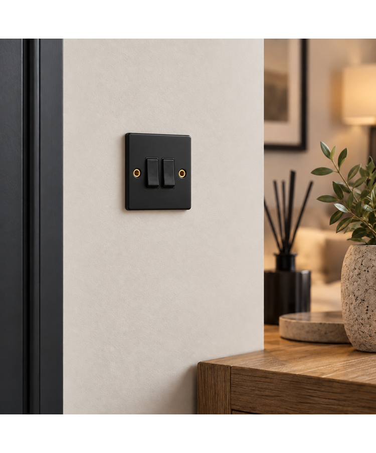 Round Edge Matt Black 10AX 2G 2W Switch Round Edge Matt Black 10AX 2G 2W Switch