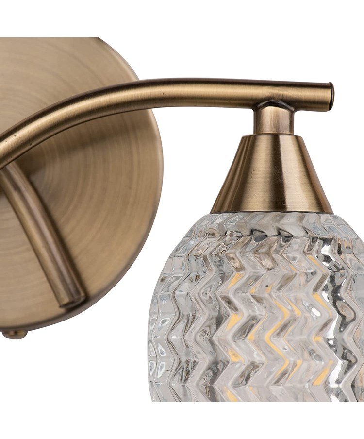 Hendon Antique Brass Twin Double Wall Light with Crystal Glass Shades Hendon Antique Brass Twin Double Wall Light with Crystal Glass Shades