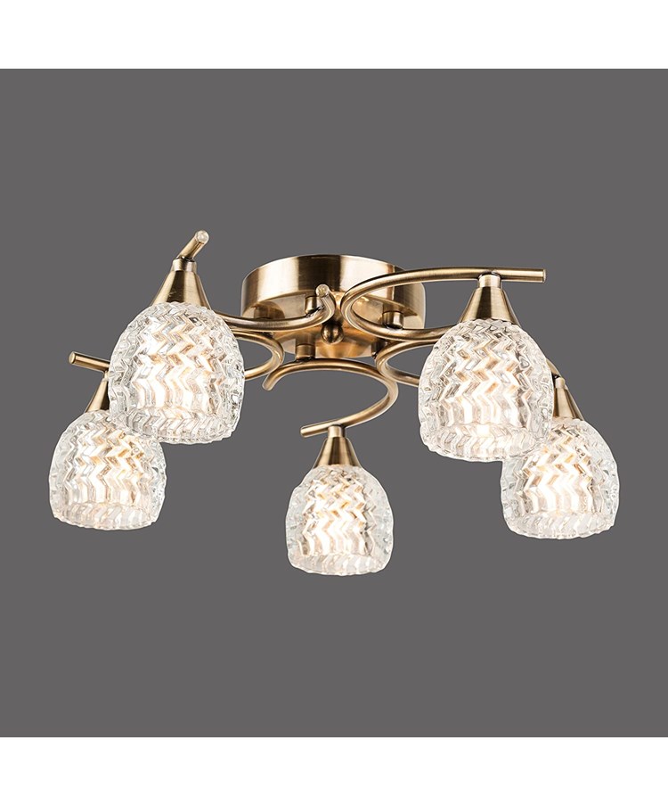 Hendon Semi Flush Antique Brass 5 Light Ceiling Light with Crystal Glass Shades Hendon Semi Flush Antique Brass 5 Light Ceiling Light with Crystal Glass Shades