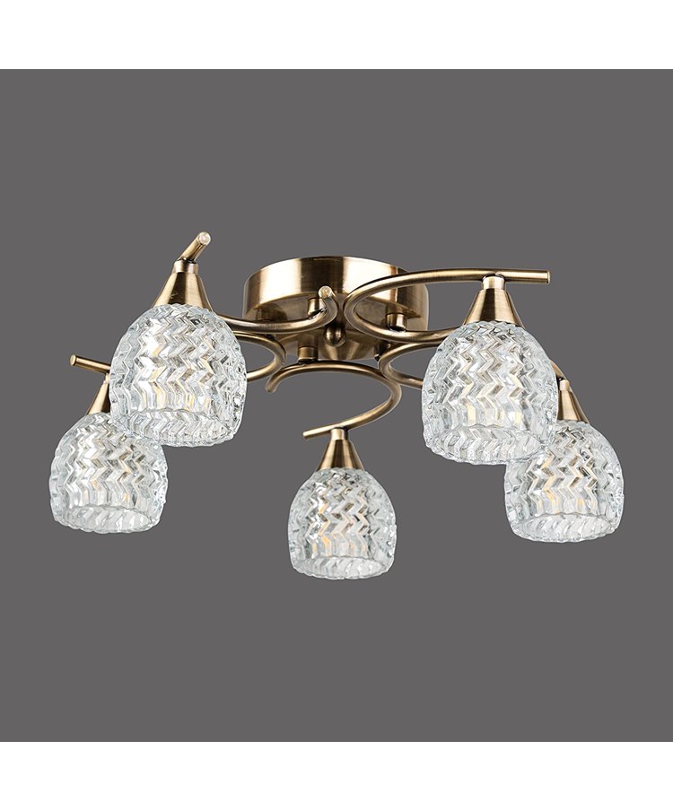 Hendon Semi Flush Antique Brass 5 Light Ceiling Light with Crystal Glass Shades Hendon Semi Flush Antique Brass 5 Light Ceiling Light with Crystal Glass Shades