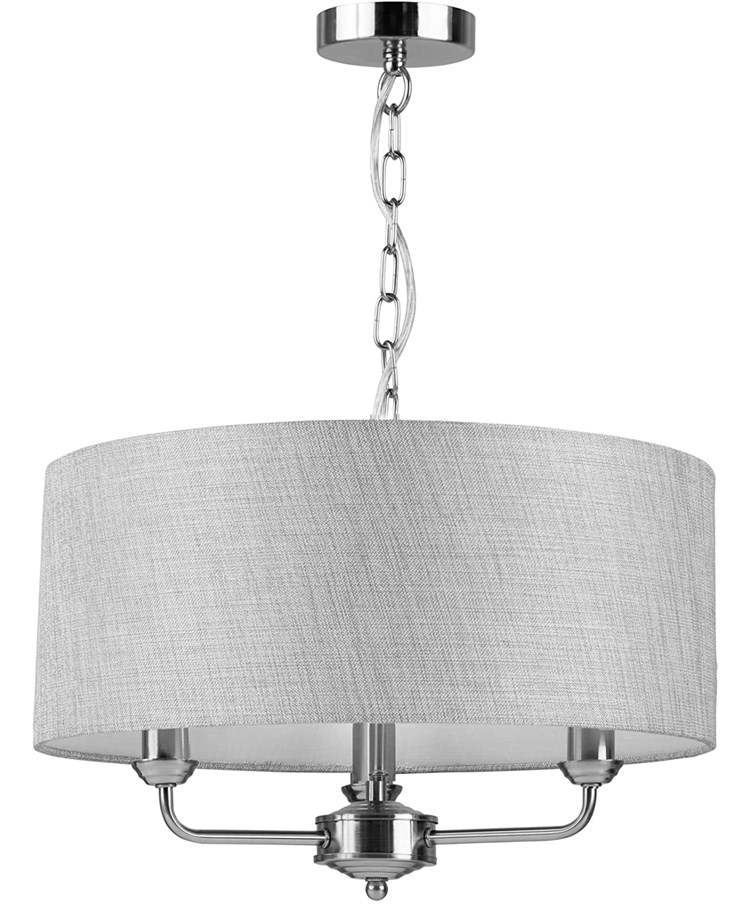 Modern Korus 3 Light Ceiling Light - Satin Silver Finish with Grey Shade Modern Korus 3 Light Ceiling Light - Satin Silver Finish with Grey Shade