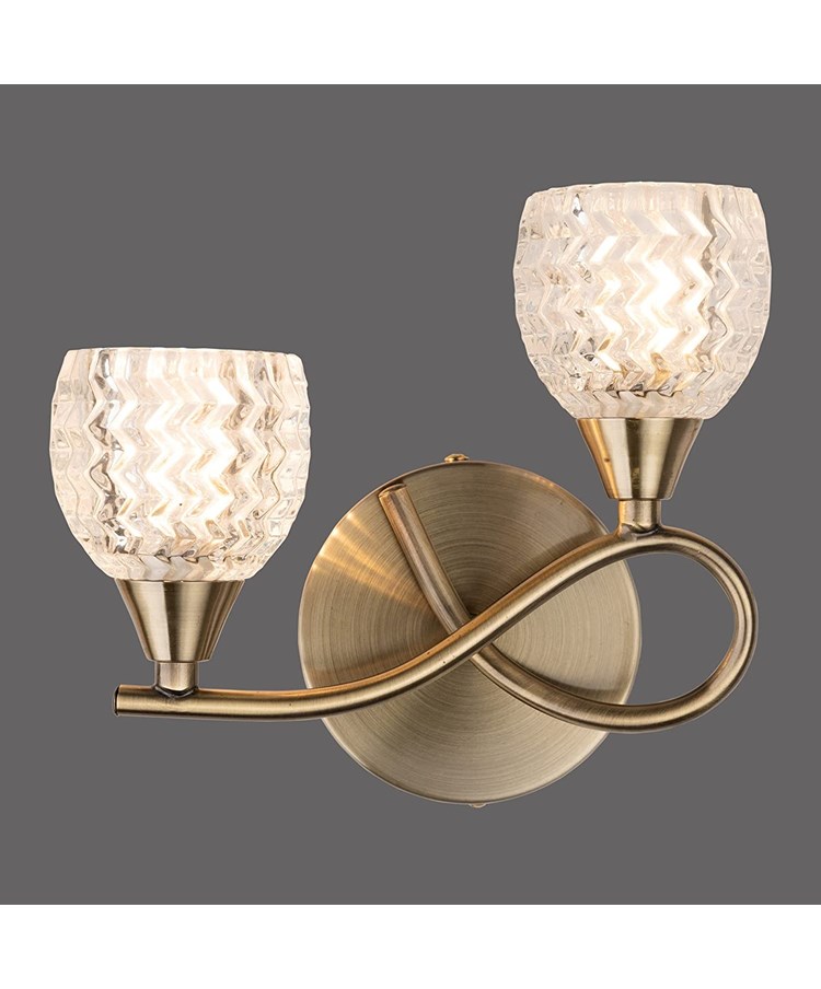 Hendon Antique Brass Twin Double Wall Light with Crystal Glass Shades Hendon Antique Brass Twin Double Wall Light with Crystal Glass Shades