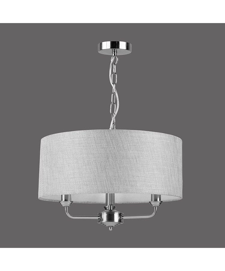 Modern Korus 3 Light Ceiling Light - Satin Silver Finish with Grey Shade Modern Korus 3 Light Ceiling Light - Satin Silver Finish with Grey Shade