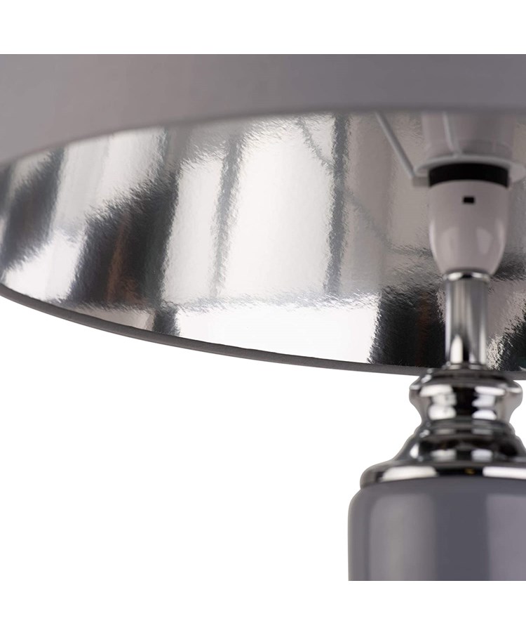 Hepburn Large Ceramic Floor Lamp with Matching Shade - Modern Grey & Silver Hepburn Large Ceramic Floor Lamp with Matching Shade - Modern Grey & Silver