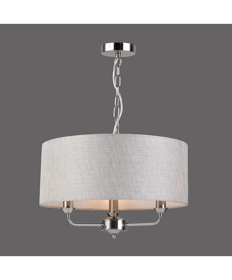 Modern Korus 3 Light Ceiling Light - Satin Silver Finish with Grey Shade Modern Korus 3 Light Ceiling Light - Satin Silver Finish with Grey Shade