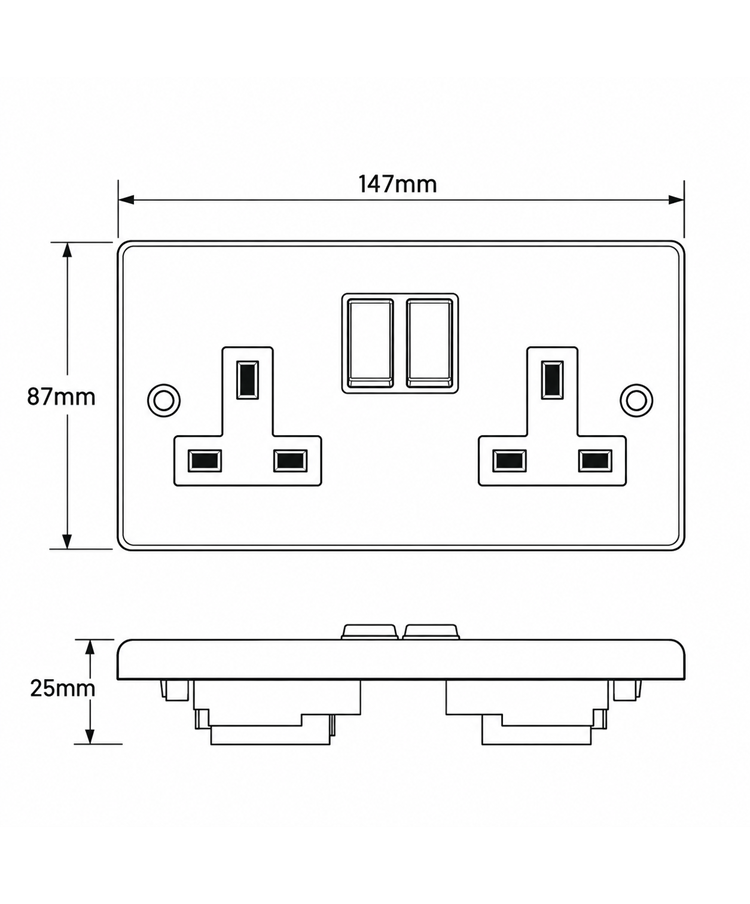 Round Edge Matt Black 13A 2G DP Switched Socket