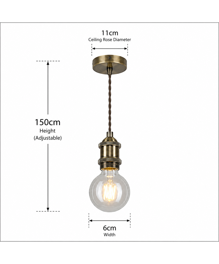 Vintage Edison Twisted Cable Pendant Light - E27/ES - 1.5M - Copper Vintage Edison Twisted Cable Pendant Light - E27/ES - 1.5M - Copper