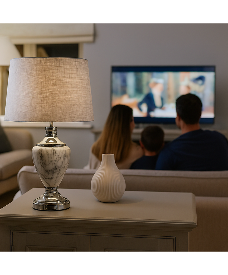 Hepburn Large Grey Marble Effect Table Lamp with Grey Shade - Grey & Silver Hepburn Large Grey Marble Effect Table Lamp with Grey Shade - Grey & Silver
