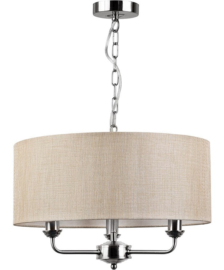 Korus Ceiling Chain 3 Light - Satin Silver Finish - Matching Natural Beige Cream Korus Ceiling Chain 3 Light - Satin Silver Finish - Matching Natural Beige Cream