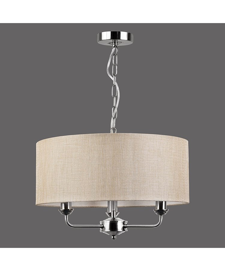 Korus Ceiling Chain 3 Light - Satin Silver Finish - Matching Natural Beige Cream Korus Ceiling Chain 3 Light - Satin Silver Finish - Matching Natural Beige Cream