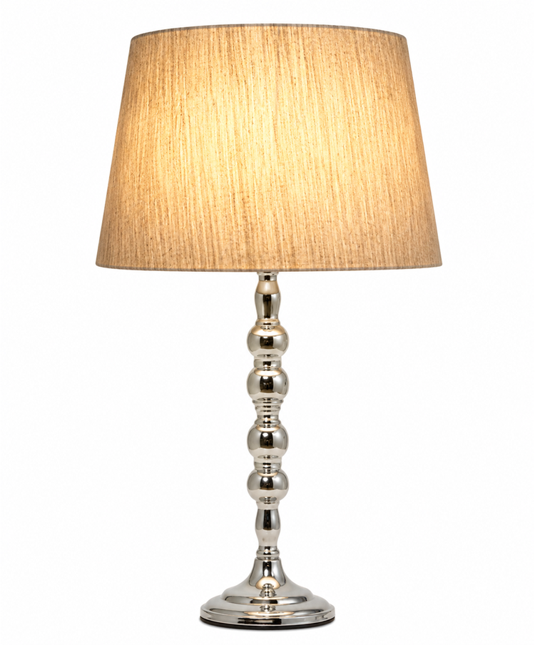 Bergen Slimline Silver Chrome Candlestick Table Lamp with Charcoal Gold Shade