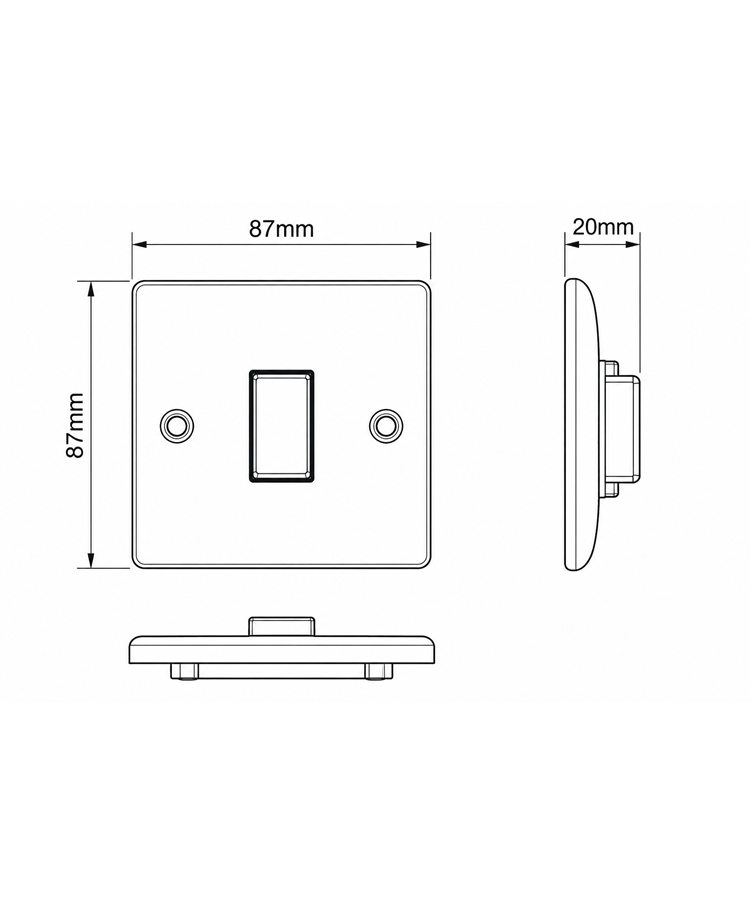 Round Edge Brushed Steel 10AX 1G 2W Switch Plate - Black Insert