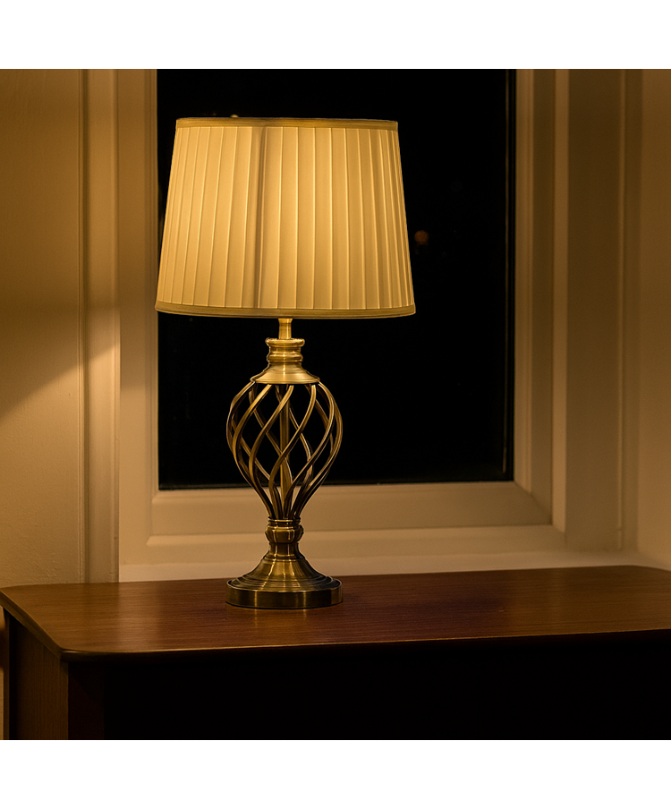 Hepburn Large Barley Twist Antique Brass Table Lamp with Ivory Pleated Shade Hepburn Large Barley Twist Antique Brass Table Lamp with Ivory Pleated Shade