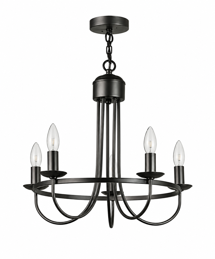 Islington Modern Grey 5-Light Ceiling Chandelier - Pewter Hoop/Ring Design