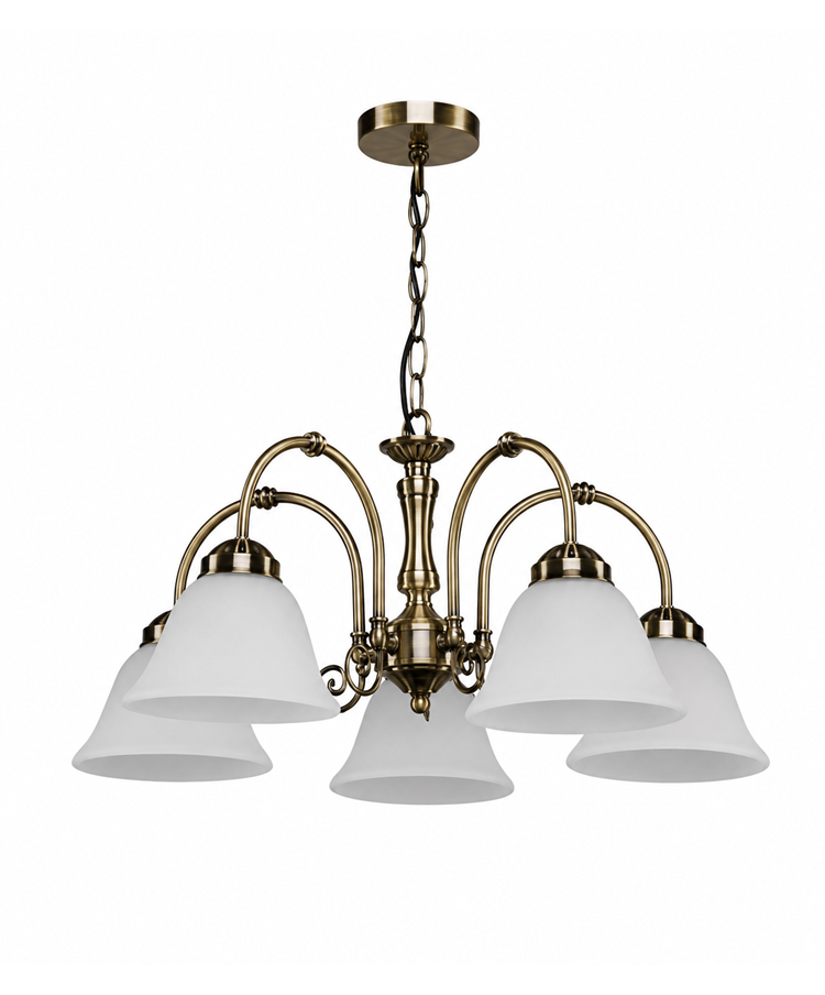 Elegant Diner Ceiling 5 Light Pendant - Antique Brass - Alabaster Glass Elegant Diner Ceiling 5 Light Pendant - Antique Brass - Alabaster Glass
