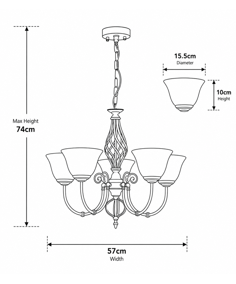 Kingswood 5 Light Ceiling Light with Alabaster Glass Shades - Antique Brass