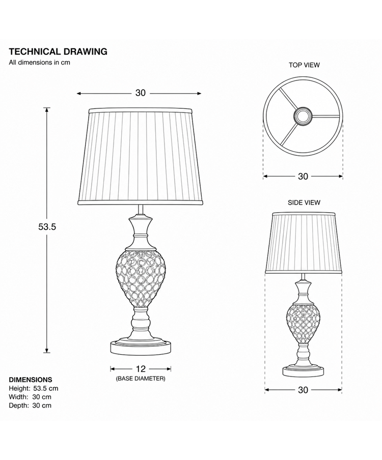 Hannah Luxury Elegant Chrome & Crystal Table Lamp with Ivory Pleated Shade