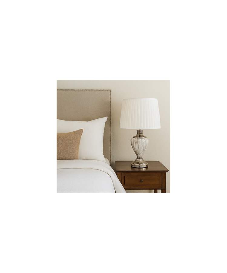 Hepburn Large Grey Marble Table Lamp with Ivory Pleat Shade - Grey & Silver