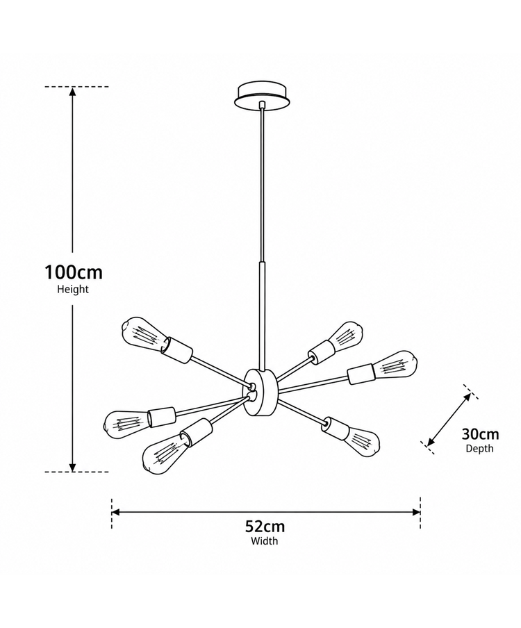 Alpha Industrial Modern Black Sputnik Style 6 Light Pendant Ceiling Light