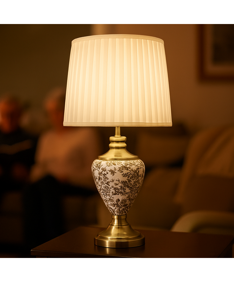 Hepburn Large Ceramic Table Lamp with Cream Gold Shade - Gold Print & Brass Hepburn Large Ceramic Table Lamp with Cream Gold Shade - Gold Print & Brass