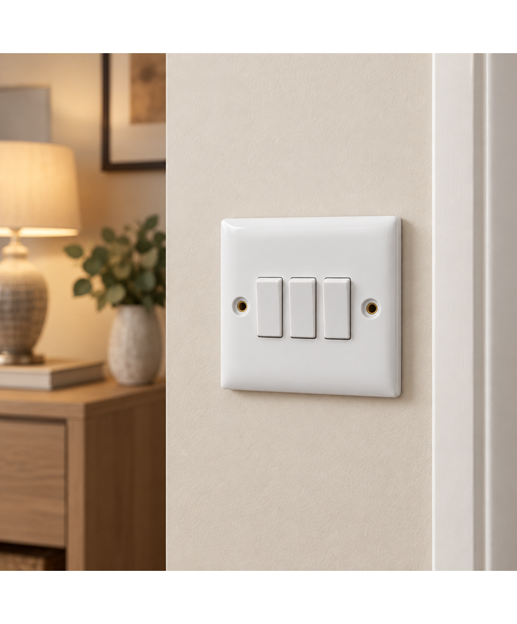 Convex Slim White 10A 3G 2W Switch Plate with Link Leads - White Convex Slim White 10A 3G 2W Switch Plate with Link Leads - White